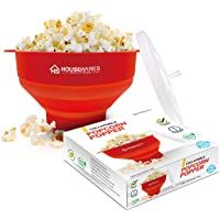 Los mejores  - Cuenco plegable de silicona para palomitas de maíz de aire caliente de microondas con tapa y asas